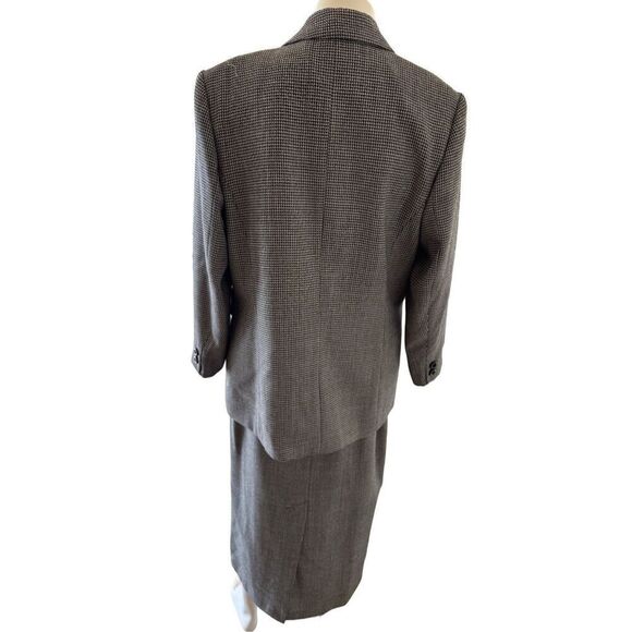 Conrad C Collection 100% wool 2 pc set blazer skirt  black white houndstooth L 1 - Picture 2 of 8